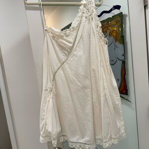 Free People One-Shoulder Cream Lace Trim Dress